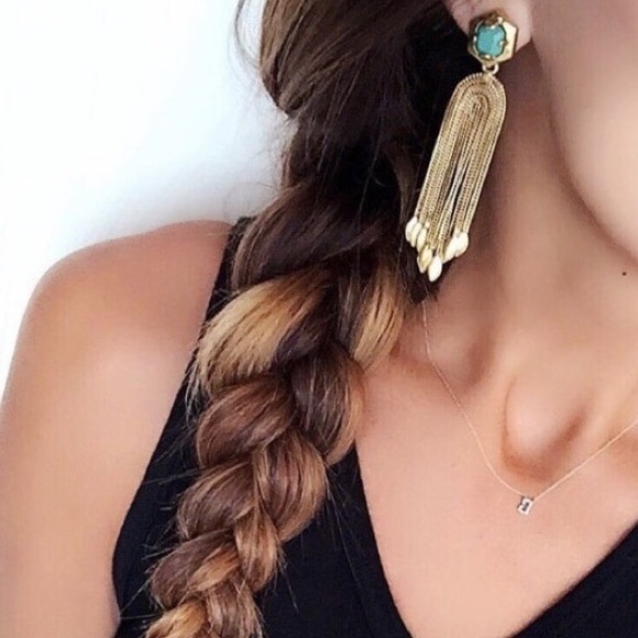 Stella & Dot | [V] Exotic Turquoise Blue+Gold Odeon Statement to Stud Earrings - Picture 6 of 11